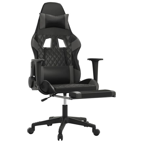 vidaXL Καρέκλα Gaming Μασάζ Υποπόδιο Μαύρο&Γκρι από Συνθετικό Δέρμα