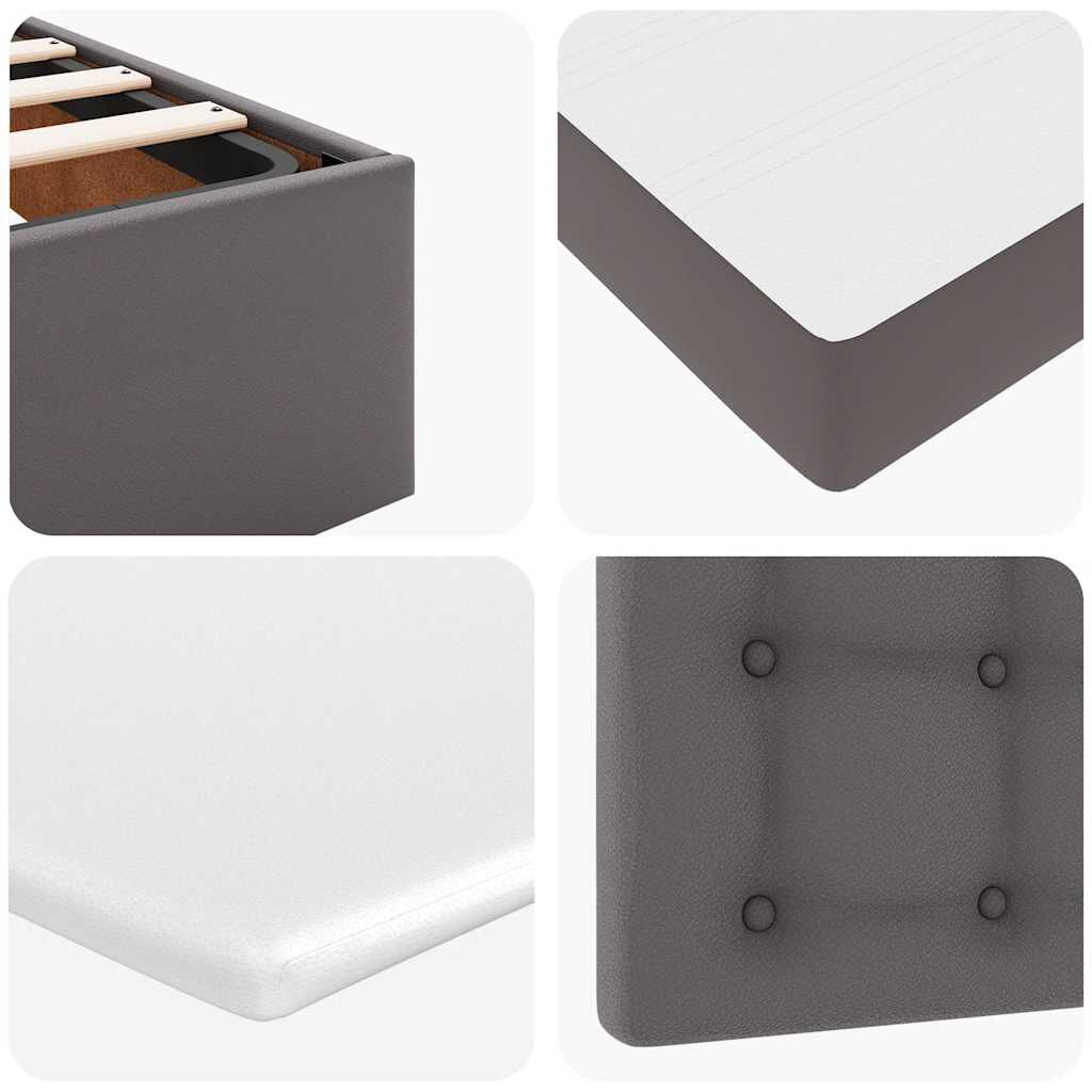 vidaXL Οθωμανικό κρεβάτι με στρώματα & LEDs Γκρι Faux Leather