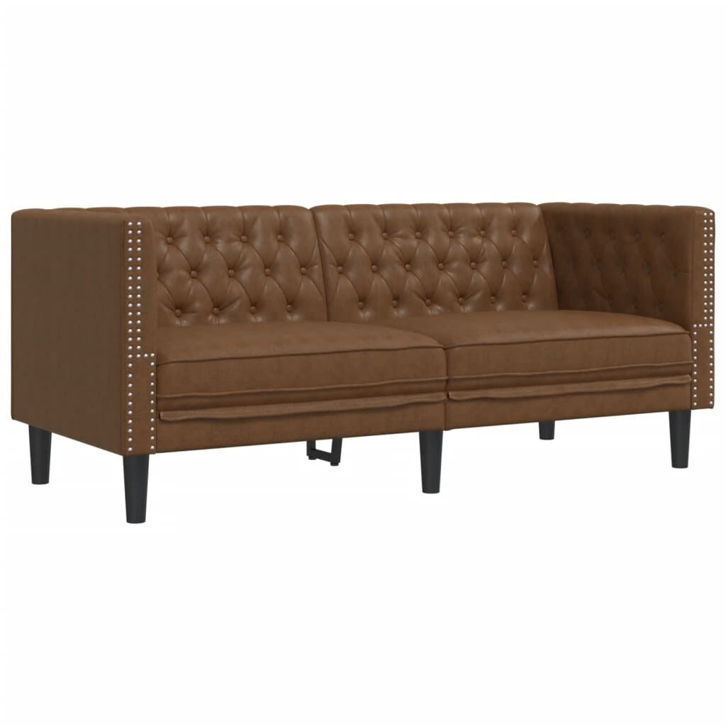 vidaXL Καναπές Chesterfield 2 τεμαχίων σετ καφέ δέρμα Faux Suede