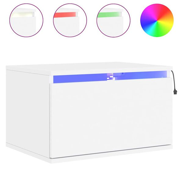 vidaXL Κομοδίνο Επιτοίχιο με Φώτα LED Λευκό