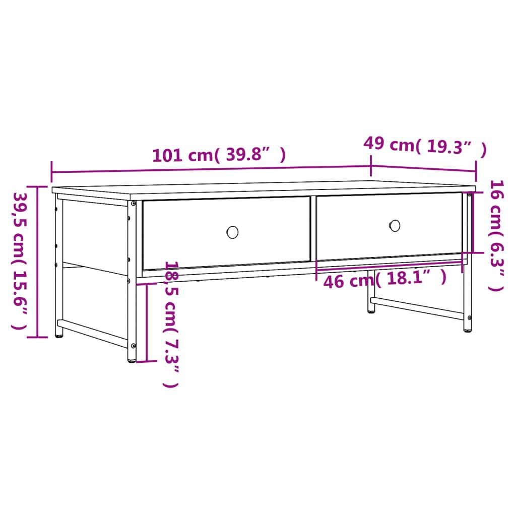 vidaXL Τραπεζάκι Σαλονιού Γκρι Sonoma 101x49x39,5 εκ. Επεξεργ. Ξύλο