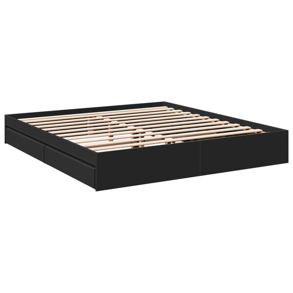vidaXL Πλαίσιο Κρεβατιού με Συρτάρια Μαύρο 180x200 εκ Επεξεργ. Ξύλο