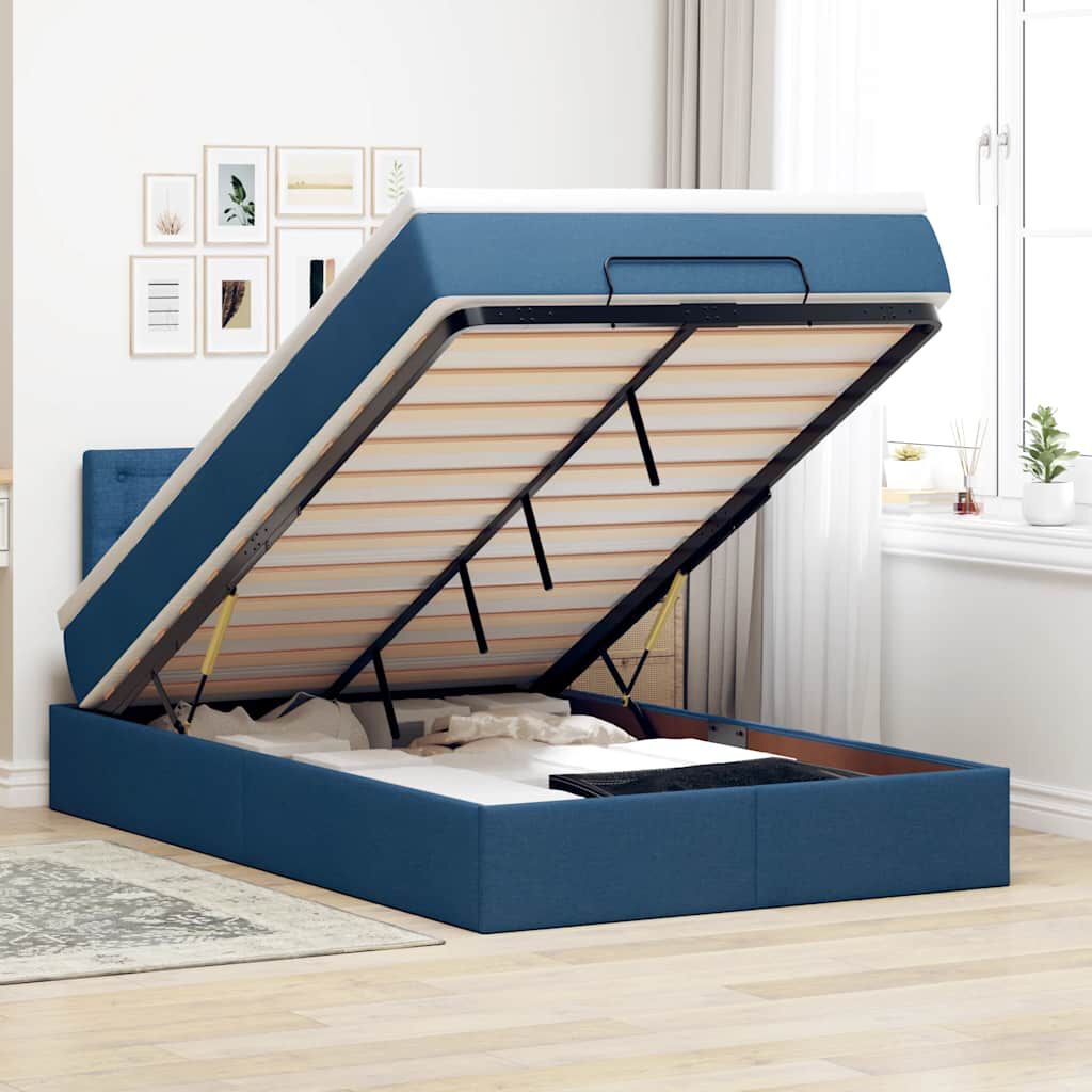 vidaXL Οθωμανικό κρεβάτι με στρώμα μπλε 120x200cm ύφασμα