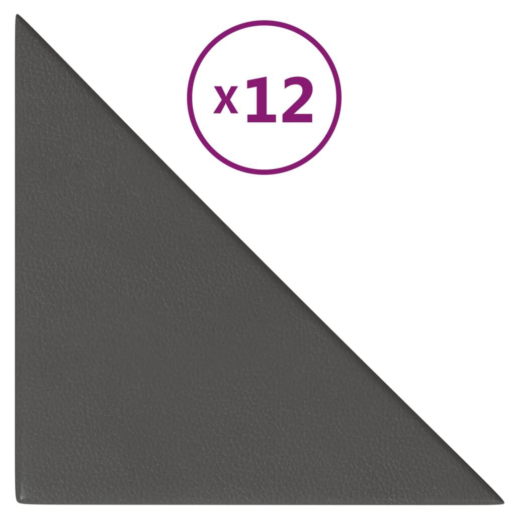 vidaXL Πάνελ Τοίχου 12 τεμ. Γκρι 30 x 30 εκ. 0,54 μ² Συνθετικό Δέρμα