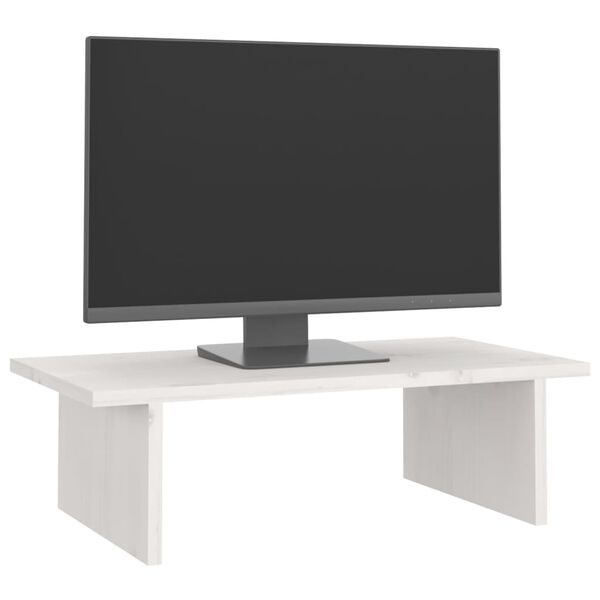 vidaXL Βάση Οθόνης Λευκή 50 x 27 x 15 εκ. από Μασίφ Ξύλο Πεύκου