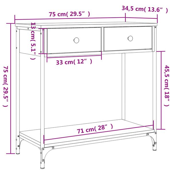 vidaXL Τραπέζι Κονσόλα Καφέ Δρυς 75x34,5x75 εκ. Επεξεργασμένο Ξύλο
