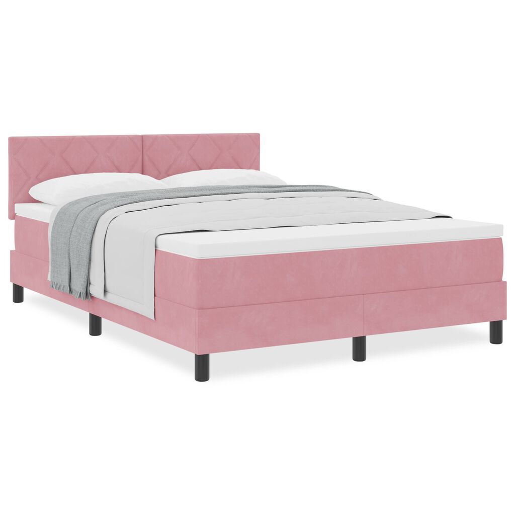 vidaXL Κρεβάτι Box Spring με Στρώμα Ροζ 140x200 εκ Βελούδο