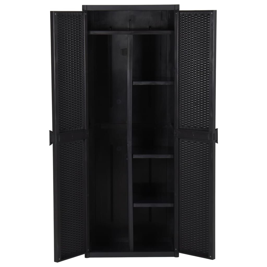 vidaXL Ντουλάπι Αποθήκευσης Κήπου Μαύρο 65x45x172 εκ. από Ρατάν PP