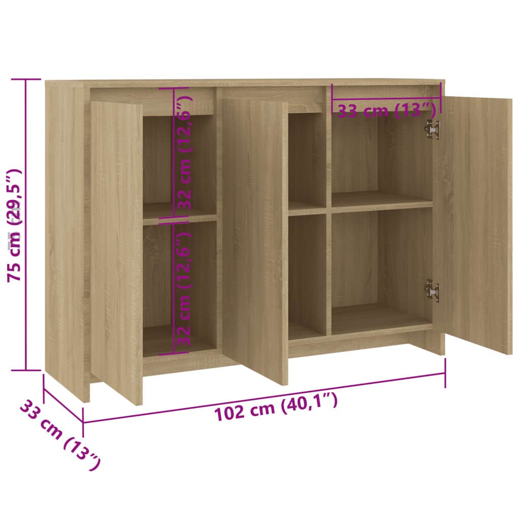 vidaXL Μπουφές Sonoma Δρυς 102x33x75 εκ. Επεξεργασμένο Ξύλο
