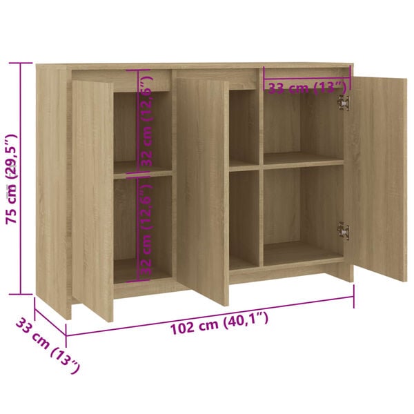 vidaXL Μπουφές Sonoma Δρυς 102x33x75 εκ. Επεξεργασμένο Ξύλο
