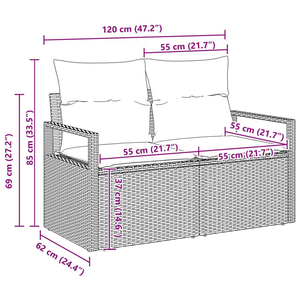 vidaXL Σετ Καναπέ Κήπου με αποθήκευση 9 pcs Μπεζ Πολυ ράταν