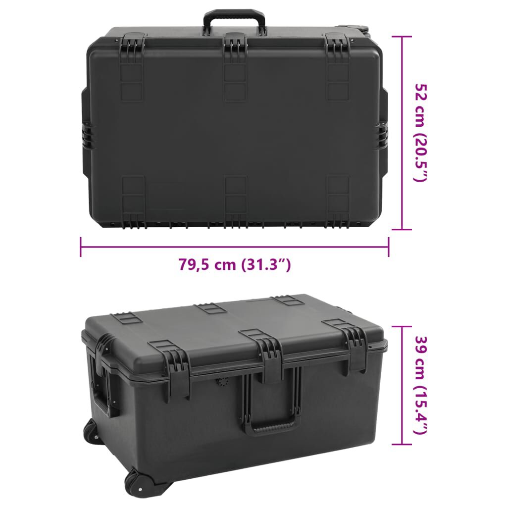 vidaXL Θήκη Πτήσης Φορητή Μαύρη 79,5x52x39 εκ. από Πολυπροπυλένιο