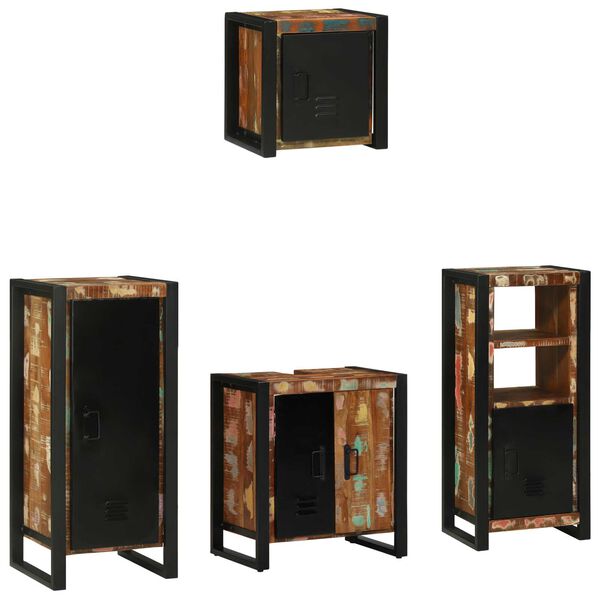 vidaXL Σετ Επίπλων Μπάνιου 4 pcs Πολύχρωμο Στερεό ανακτημένο ξύλο
