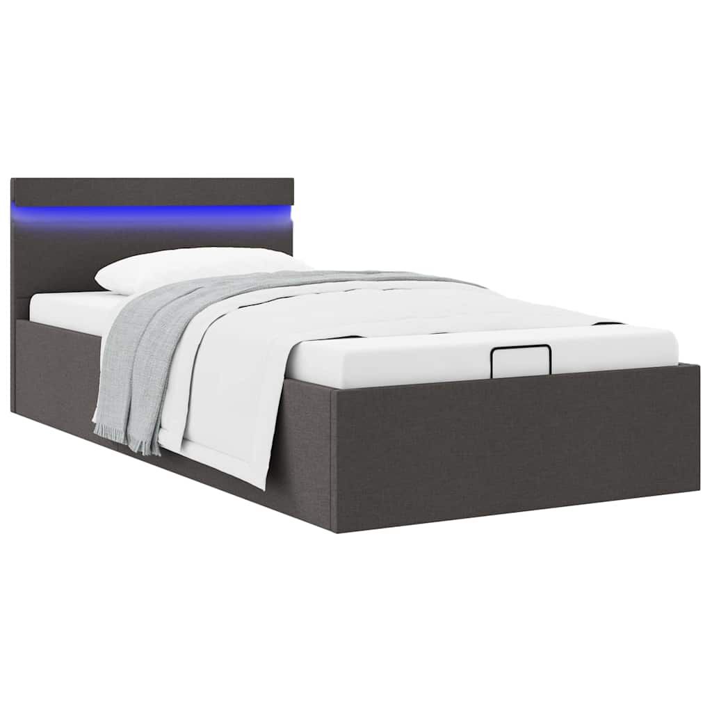vidaXL Πλαίσιο Κρεβατιού με Αποθ. Χώρο/LED Σκ. Γκρι 90x200 εκ. Ύφασμα