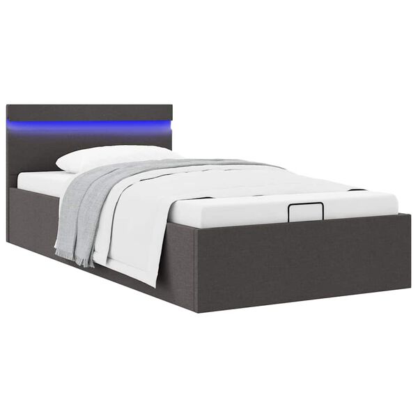 vidaXL Πλαίσιο Κρεβατιού με Αποθ. Χώρο/LED Σκ. Γκρι 90x200 εκ. Ύφασμα