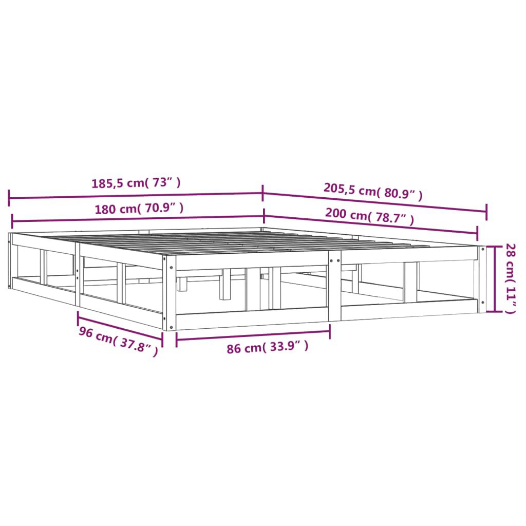 vidaXL Πλαίσιο Κρεβατιού 180 x 200 εκ. Μασίφ Ξύλο Super King Size