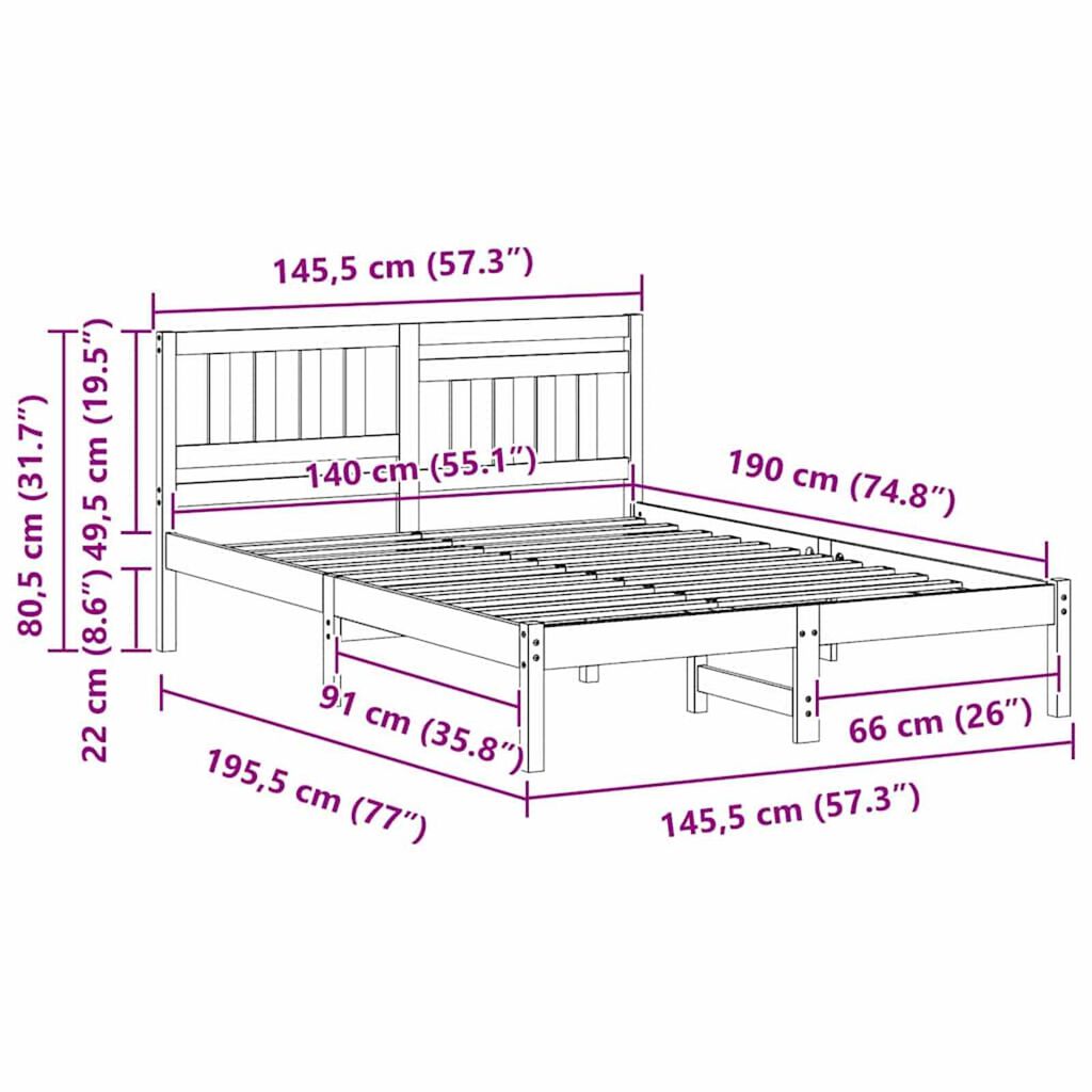 vidaXL Σκελετός Κρεβατιού Λευκό 140 x 190 cm Μασίφ ξύλο πεύκου