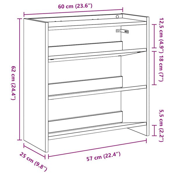Ράφι παπουτσιών vidaXL Artisan Oak 60x25x62 cm Κατασκευασμένο ξύλο
