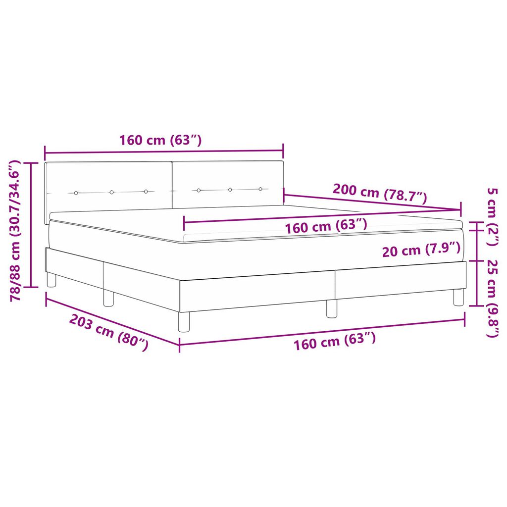 Κρεβάτι Box Spring με Στρώμα vidaXL Γκρί 160x200 εκ Βελούδο