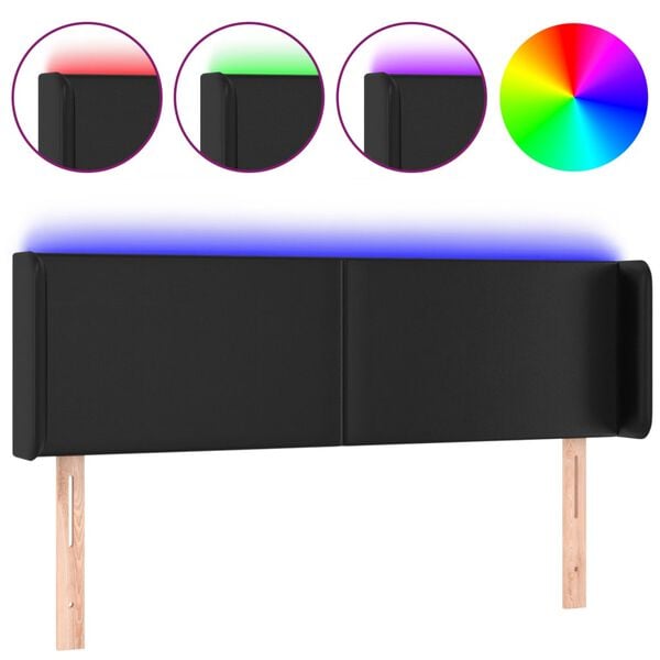 vidaXL Κεφαλάρι Κρεβατιού LED Μαύρο 147x16x78/88 εκ. Συνθετ. Δέρμα