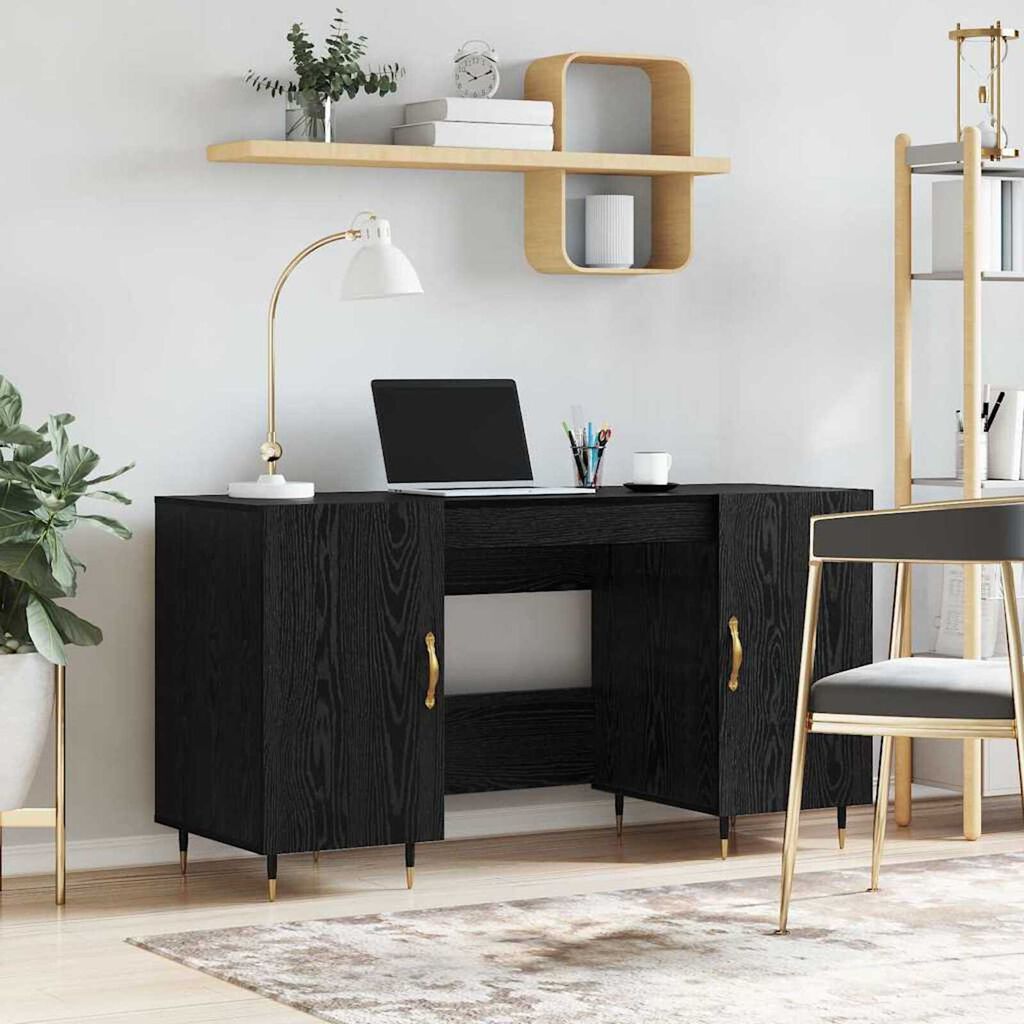 vidaXL Γραφείο με ράφι Μαύρη δρυς 140 x 50 x 75 εκ. Επεξεργασμένο ξύλο