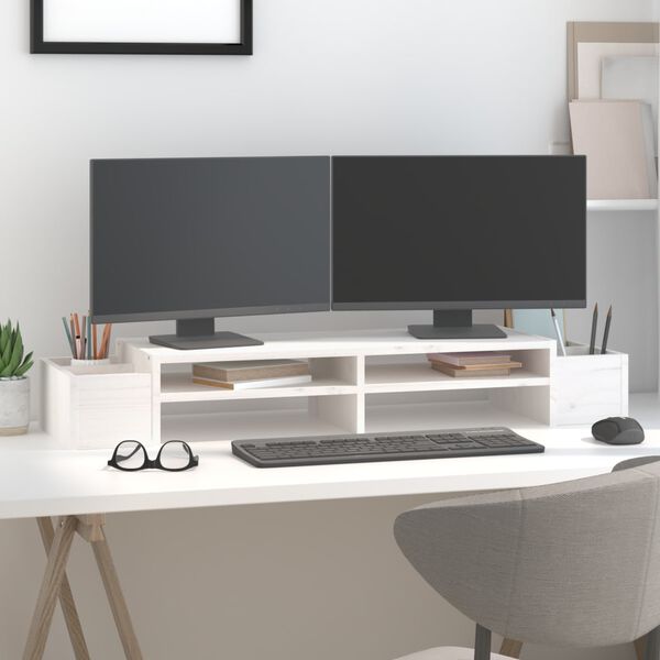vidaXL Βάση Οθόνης Λευκή 100x27,5x15 εκ. από Μασίφ Ξύλο Πεύκου