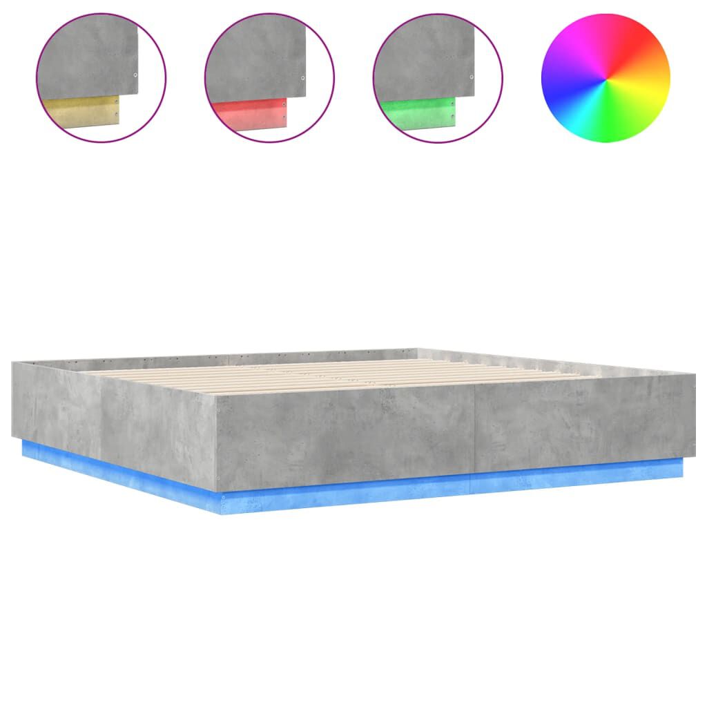 vidaXL Πλαίσιο Κρεβατιού με LED Γκρι Σκυρ. 180x200 εκ. Επεξ. Ξύλο