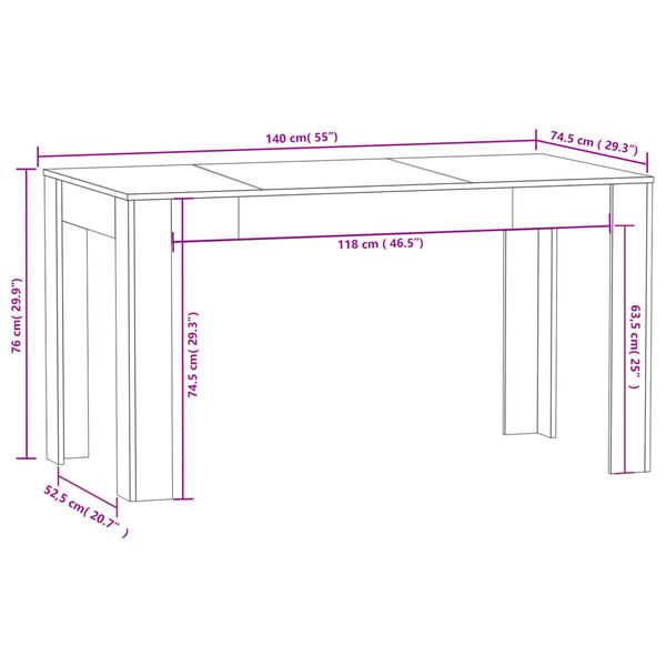 vidaXL Τραπεζαρία Καφέ Δρυς 140 x 74,5 x 76 εκ. από Επεξεργασμένο Ξύλο
