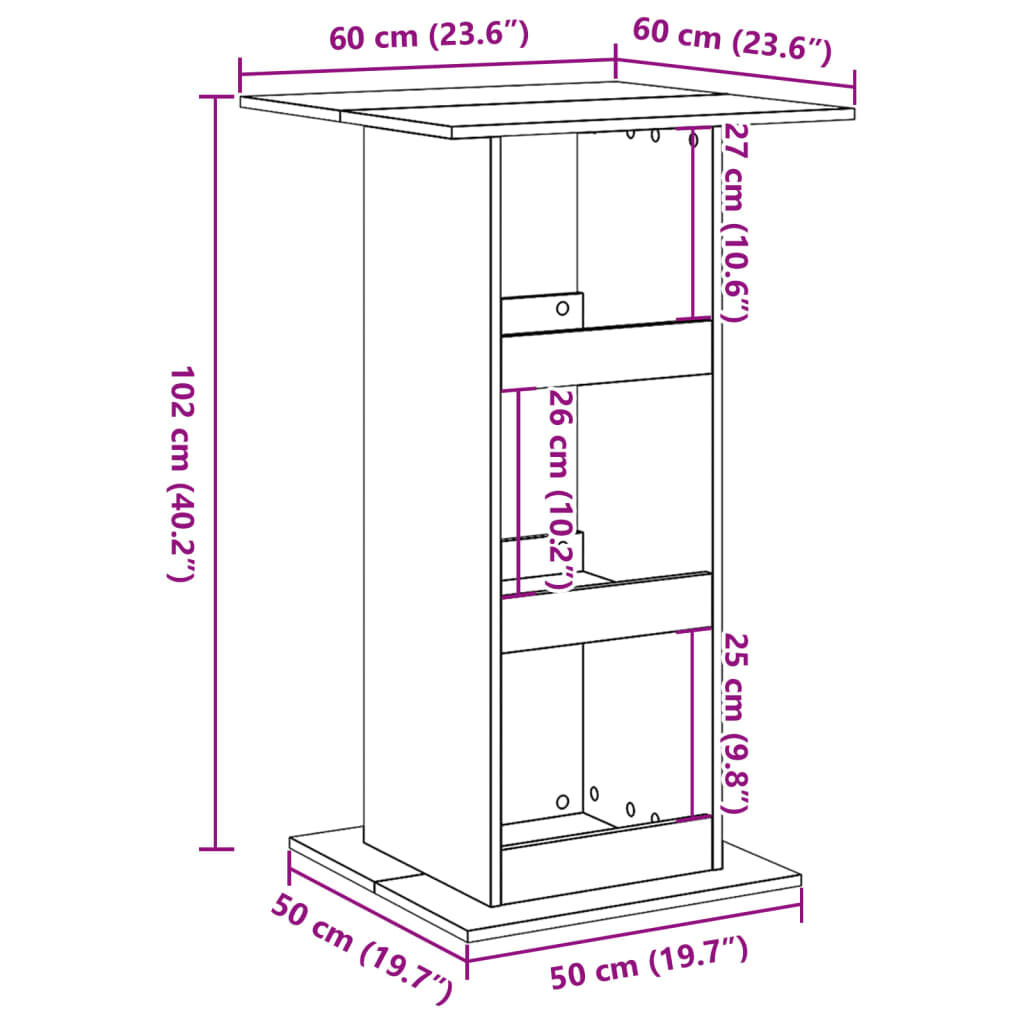 vidaXL Τραπέζι Μπαρ με Ράφια Sonoma Δρυς 60x60x102 εκ. Επεξ. Ξύλο