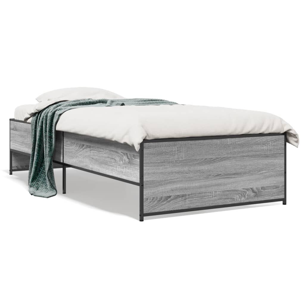 vidaXL Πλαίσιο Κρεβατιού Γκρι Sonoma 90 x 190 εκ. Επεξ. Ξύλο & Μέταλλο