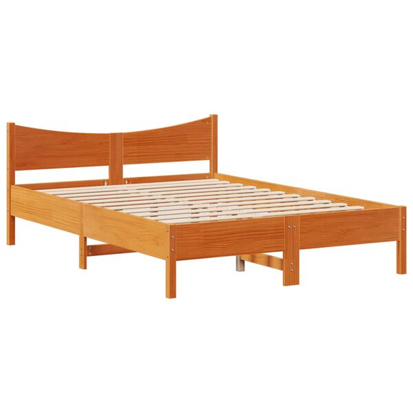 vidaXL Πλαίσιο Κρεβατιού με Κεφαλάρι Μελί 150x200εκ. Μασίφ Ξύλο Πεύκου