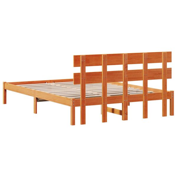 vidaXL Κρεβάτι με Κεφαλάρι Καφέ Κερωμένο 150x200 εκ Μασίφ Ξύλο Πεύκου