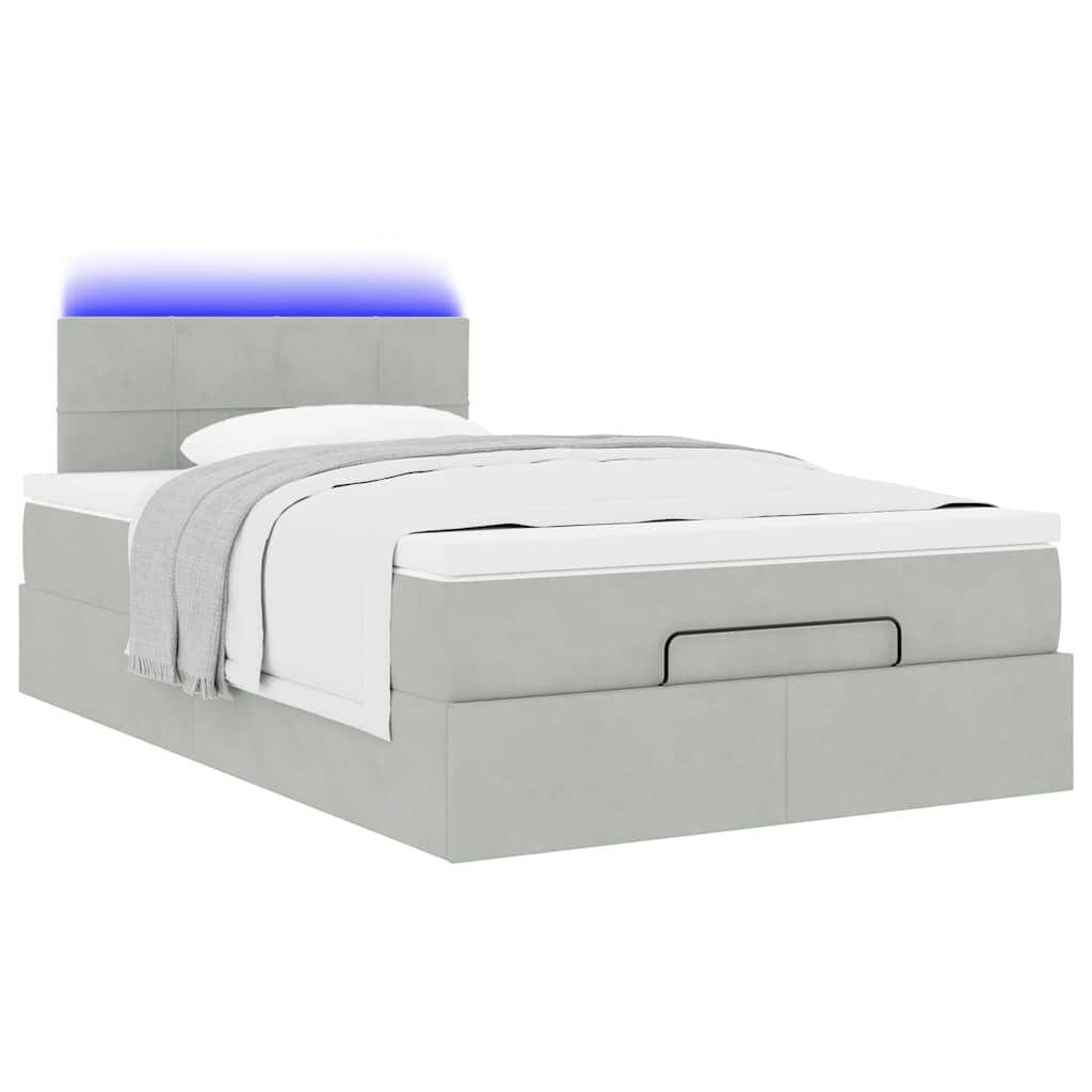 vidaXL Οθωμανικό κρεβάτι με στρώμα&LEDs Ανοιχτό γκρι 120x190cm Βελούδο