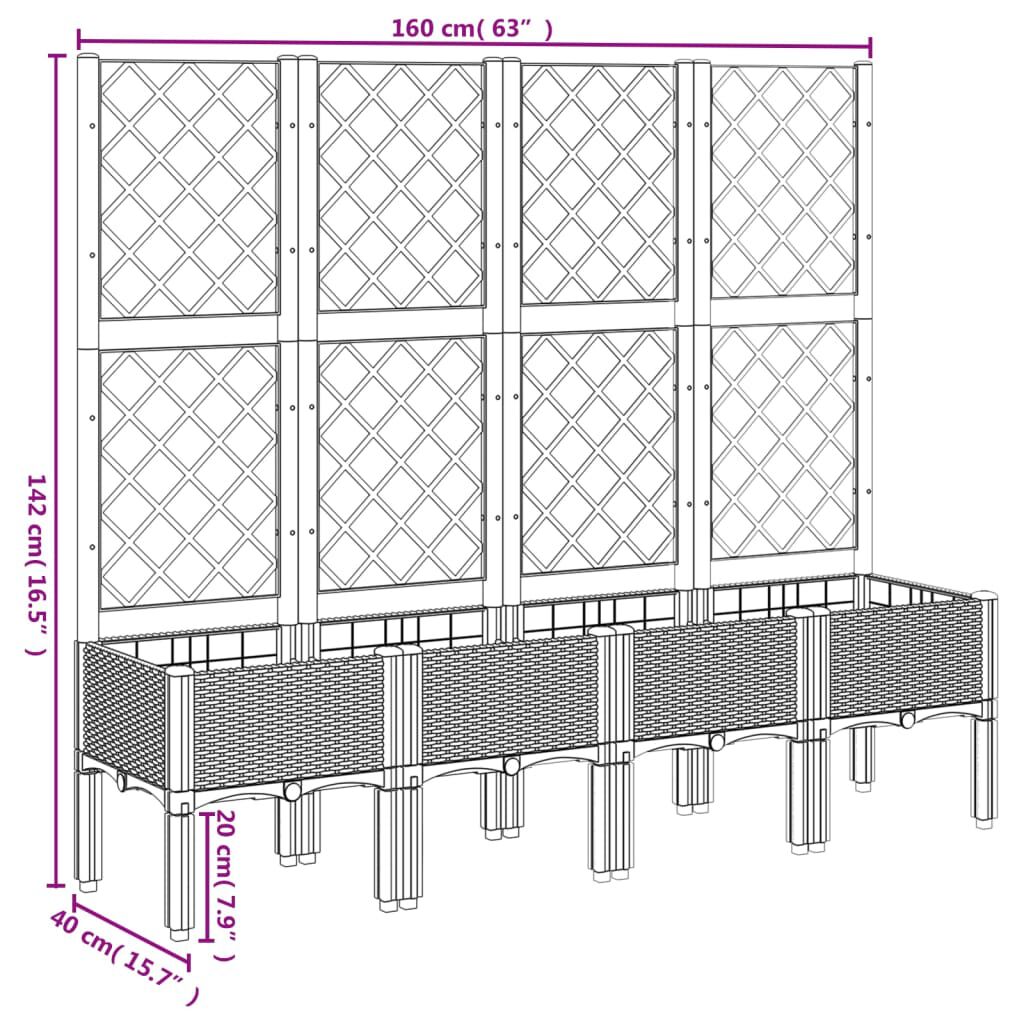 vidaXL Ζαρντινιέρα Κήπου με Καφασωτό Γκρι 160x40x142 εκ. από PP