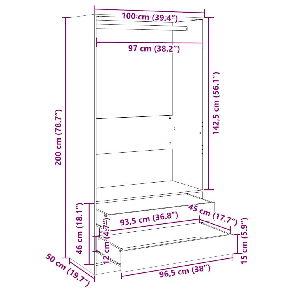 vidaXL Ντουλάπα Χρώμα Sonoma Δρυς 100 x 50 x 200 εκ. από Επεξ. Ξύλο
