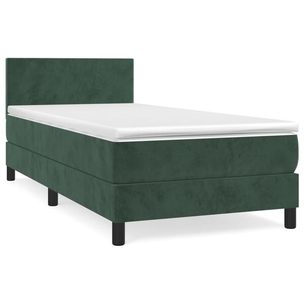 vidaXL Κρεβάτι Boxspring με Στρώμα Σκούρο Πράσινο 80x200 εκ. Βελούδινο