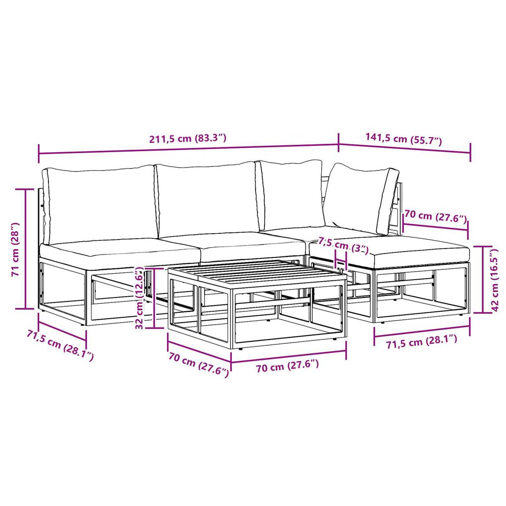 vidaXL Σετ Καναπέ Κήπου 5 pcs Μαύρο 70 x 70 x 32 εκ Αλουμίνιο