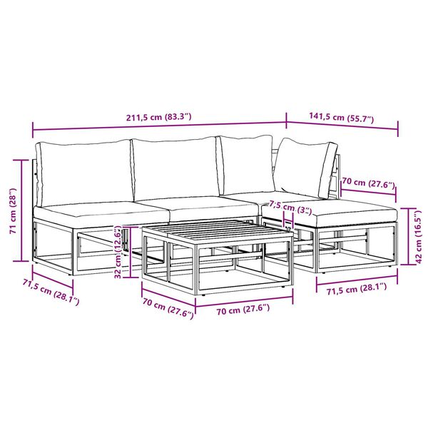 vidaXL Σετ Καναπέ Κήπου 5 pcs Μαύρο 70 x 70 x 32 εκ Αλουμίνιο