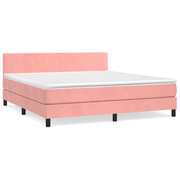vidaXL Κρεβάτι Boxspring με Στρώμα Ροζ 180x200 εκ. Βελούδινο