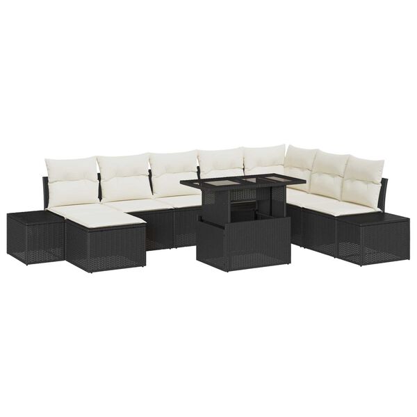 vidaXL Σετ Καναπέ Κήπου με αποθήκευση 9 pcs Μαύρο Πολυ ράταν