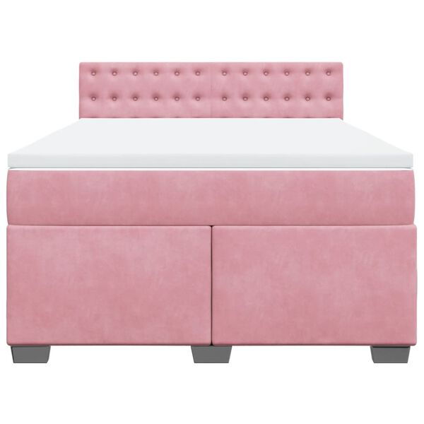 vidaXL Κρεβάτι Boxspring με Στρώμα Ροζ 160x200 εκ. Βελούδινο