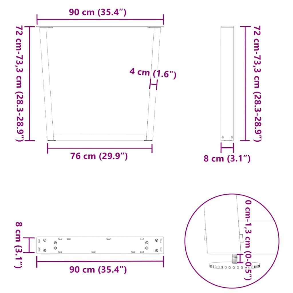 vidaXL Πόδια τραπεζαρίας σχήματος V 2 τεμάχια Ανθρακί 90x(72-73,3) cm