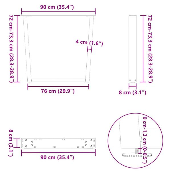 vidaXL Πόδια Τραπεζαρίας Σχήματος V 3 τεμ. Ανθρακί 90x(72-73,3) εκ. Ατσάλι