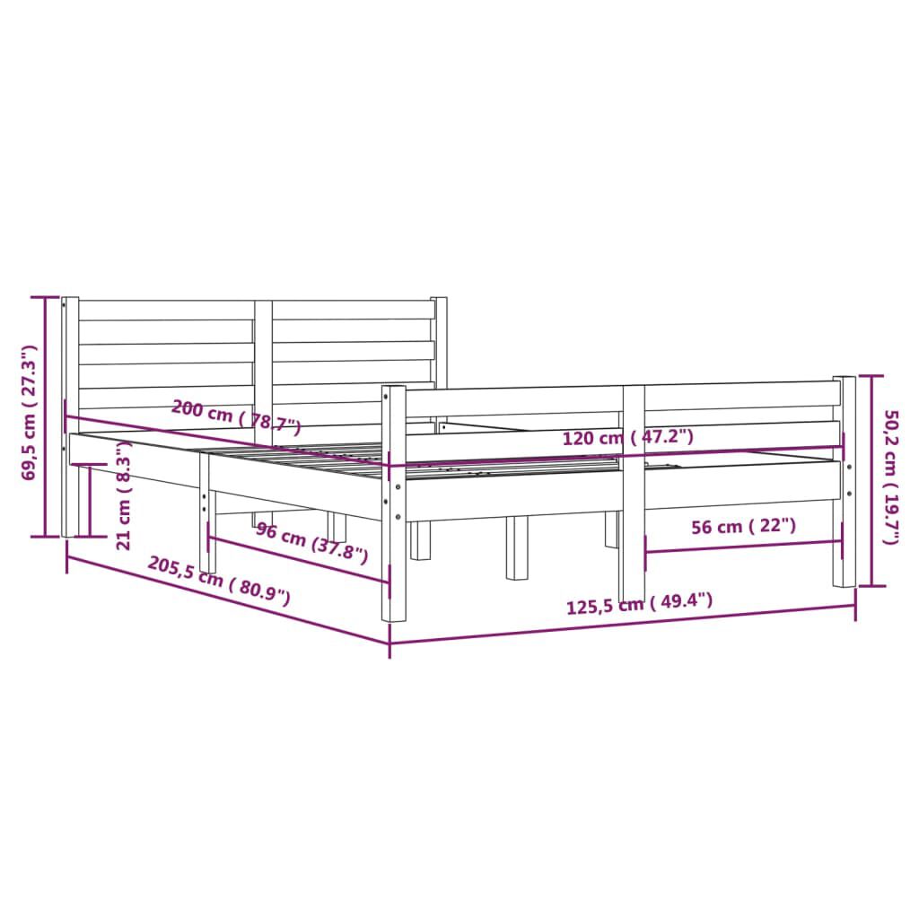 vidaXL Πλαίσιο Κρεβατιού Μαύρο 120 x 200 εκ. από Μασίφ Ξύλο