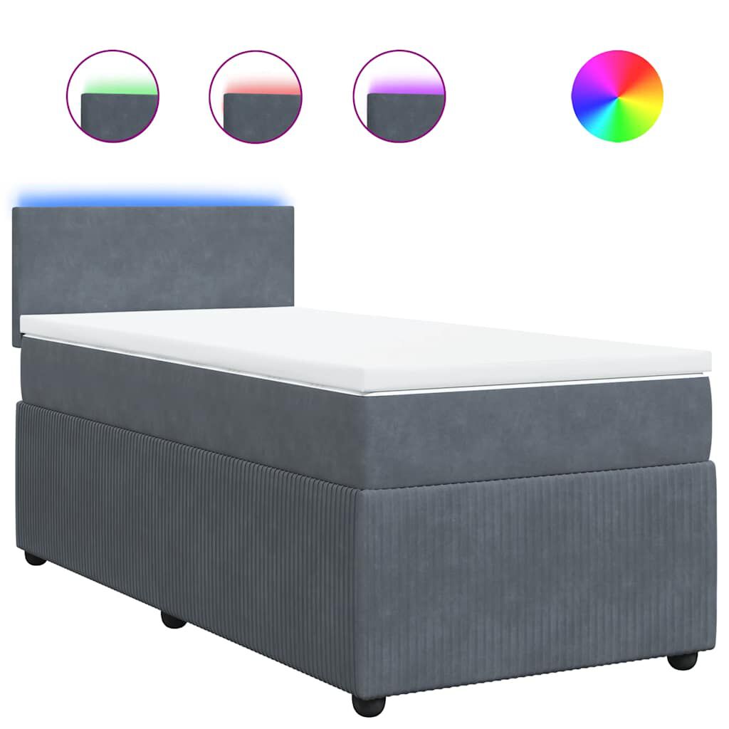 vidaXL Κρεβάτι Boxspring με Στρώμα Σκούρο Γκρι 80x200 εκ. Βελούδινο