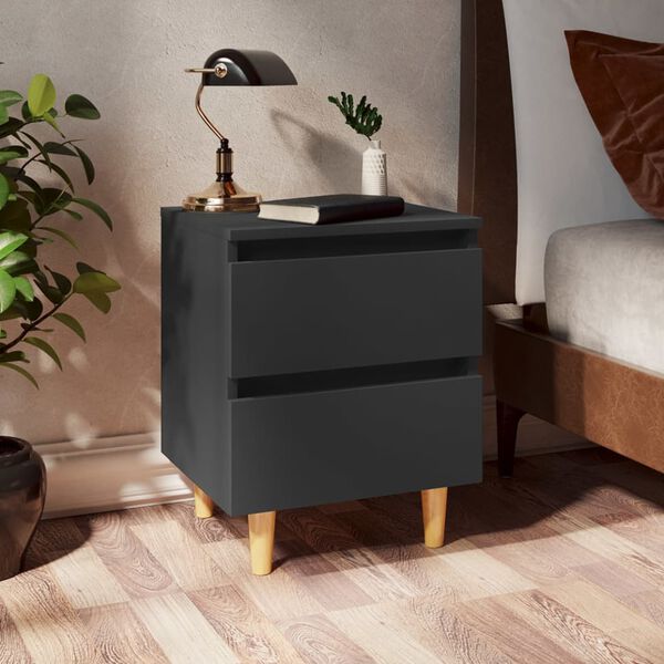 vidaXL Κομοδίνα 2 τεμ. Γκρι 40x35x50εκ. με Πόδια από Μασίφ Ξύλο Πεύκου