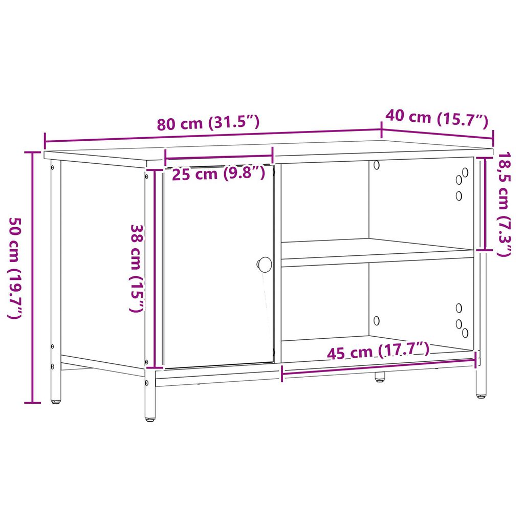 vidaXL Ντουλάπι τηλεόρασης Artisan Oak 80x40x50 εκ Επεξεργασμένο ξύλο και Ατσάλι