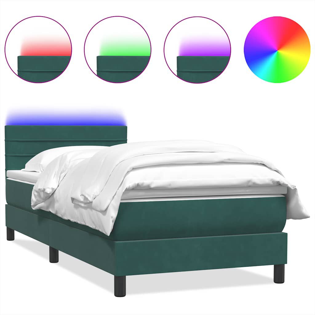 vidaXL Box Spring κρεβάτι με στρώμα σκούρο πράσινο 90x220 cm Velvet