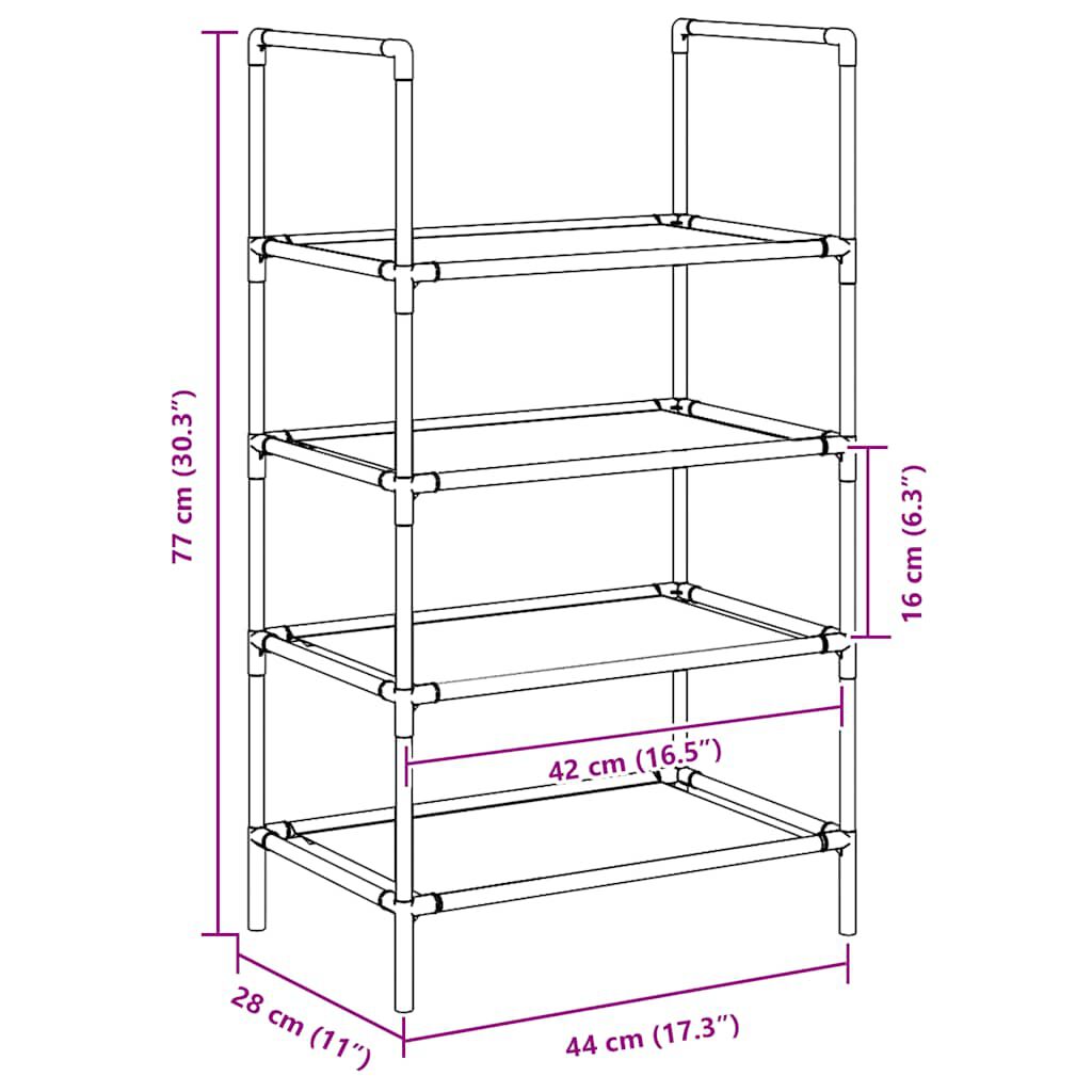 vidaXL Ράφι παπουτσιών 4 επιπέδων μαύρο 44x28x77 cm μη υφασμένο ύφασμα