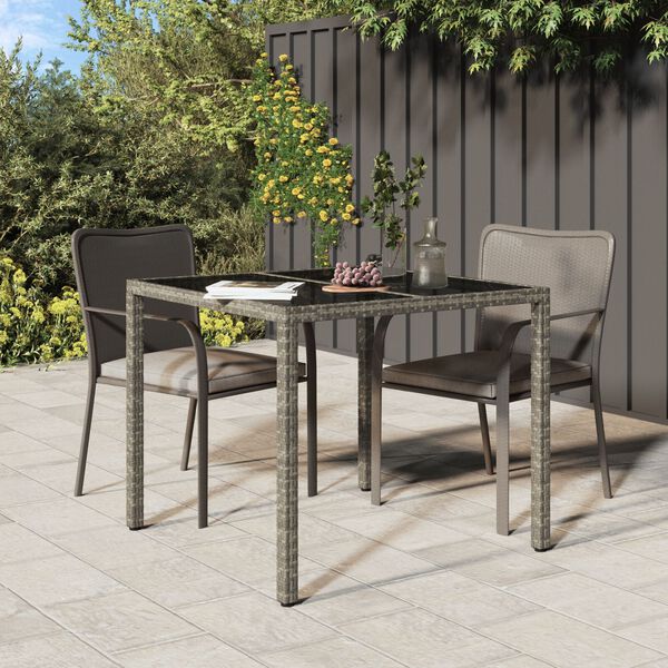vidaXL Τραπέζι Κήπου για Φαγητό Γκρι 90 x 90 x 75 cm Πολυ ράταν